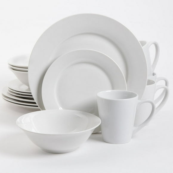 Gibson Home Noble Court 16 Piece Dinnerware Set, White, Rim Shape