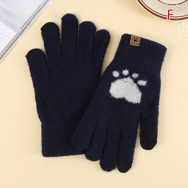 Women Cartoon Cat Claw Gloves Girls Thickened Plush Lovely Style Paw Exposed Fingers Half Finger Winter Warm Gloves He Qiyong unisex