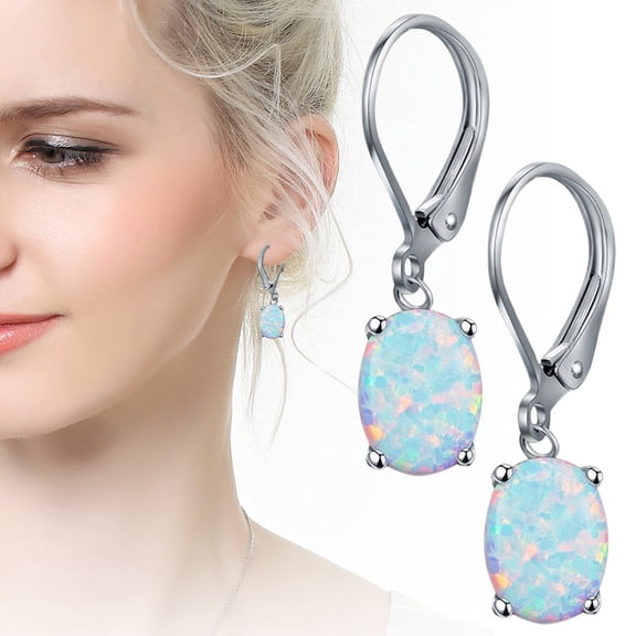 HmNPlay Leverback Opal Dangle Earrings Teardrop Jewelry Valentine's Day Gifts for Women Wife Mom Romantic Anniversary Birthday Present Hypoallergenic Drop