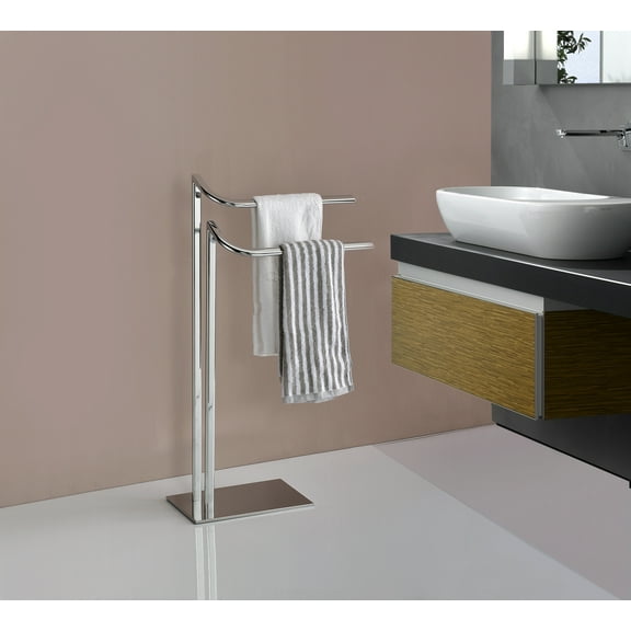 Cooney Freestanding Bathroom Towel Rack with Two Bars, Chrome