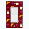 thumbnail image 1 of Metal Light Switch Wall Plate Outlet Cover (Coffee Espresso Mocha Cup Heart Croissant Love Pattern Brown - Single Rocker), 1 of 2