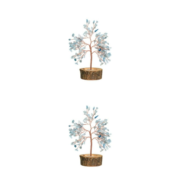 Wosthever Árbol de cristal hecho a mano - Hermosa decoración del hogar para todas las ocasiones Árbol artificial de cristal natural azul claro azul claro 2Conjunto