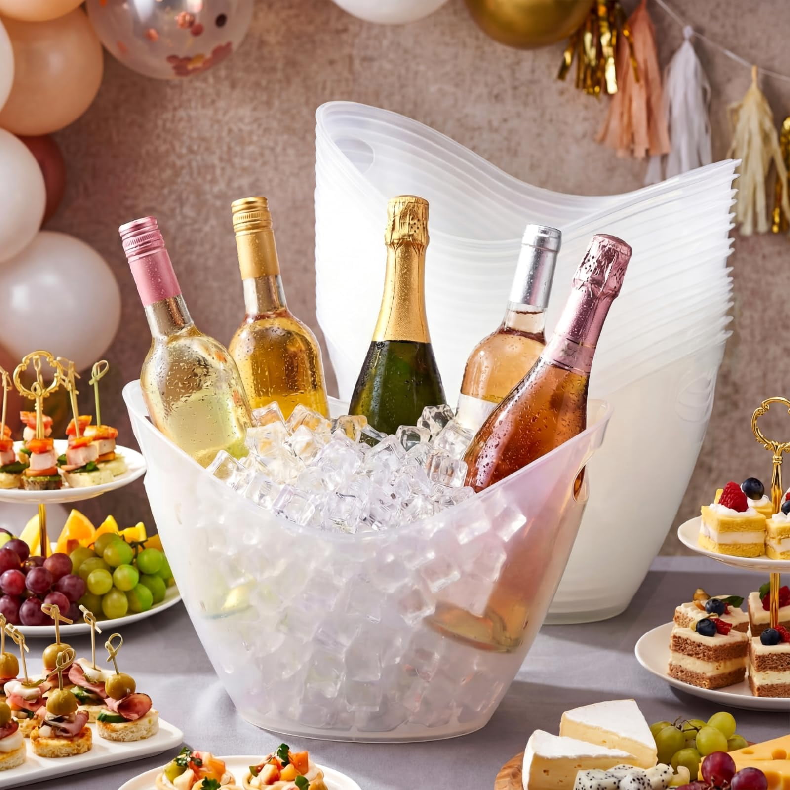 24 Pcs Oval Storage Tub with Handles 4 L Plastic Ice Bucket, Wine, Beer, Champagne Drink Cooler for Parties, Beverage Storage Basket Wine Buckets for Indoor Outdoor Cocktail Bars(Gold)