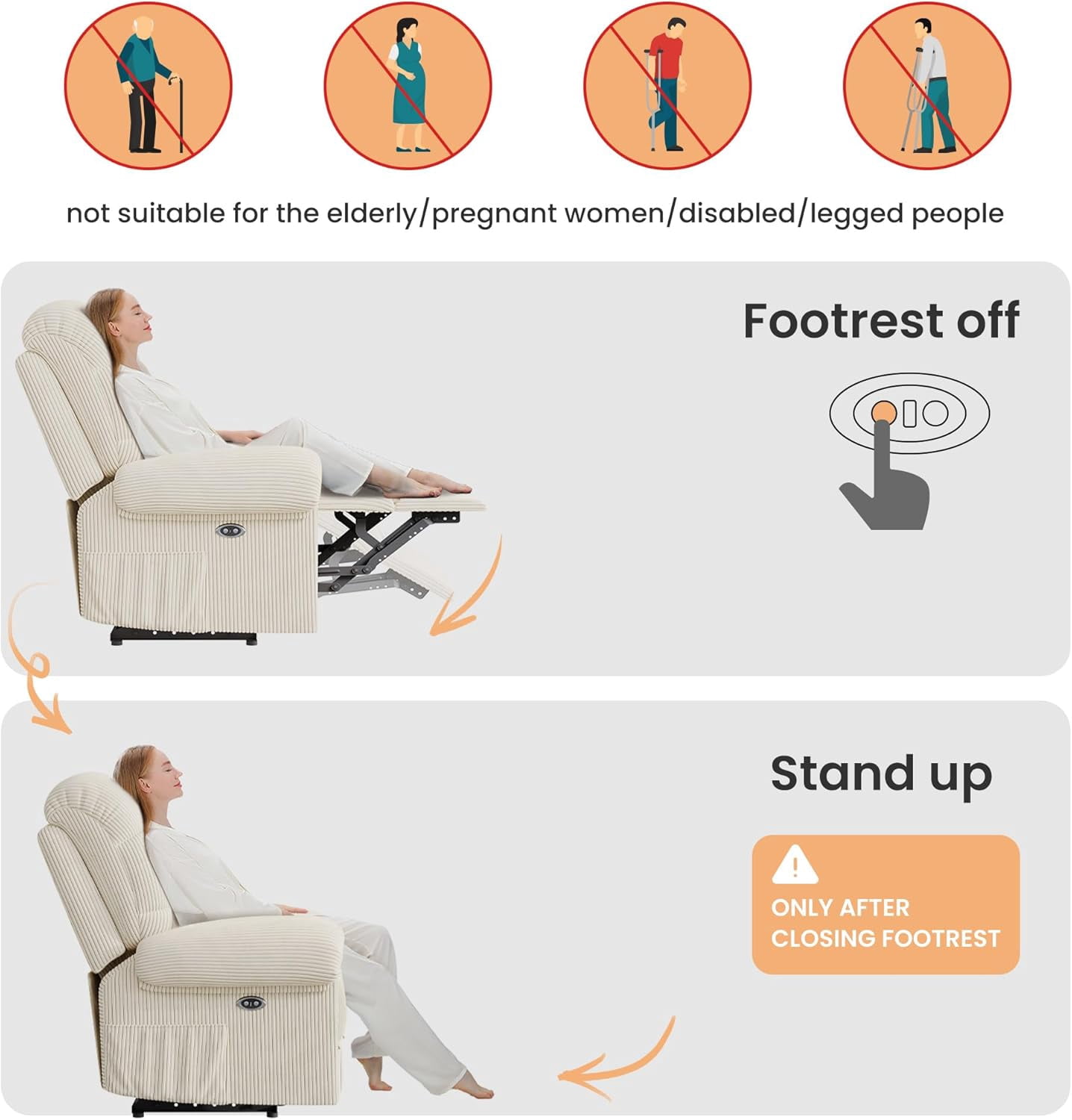 Neche Electric Recliner Chair, Comfy Lay Flat Sofa for Small Spaces, Living Room, One Box, Beige