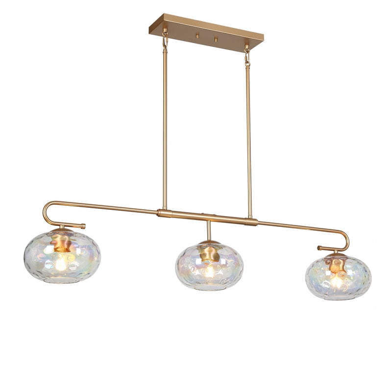 LNC 47.2-in Oversized 3-Light Matte Gold and Iridescent Glass Modern/contemporary Textured glass Linear Large Hanging Kitchen Island Light