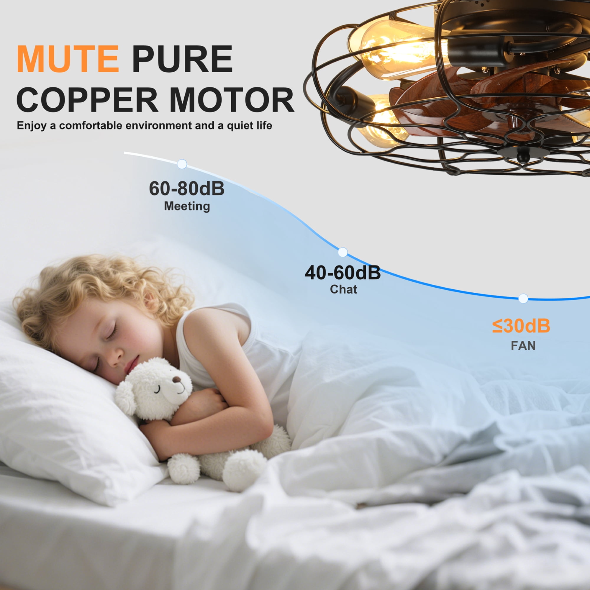Leumius 19.7" Industrial Caged Ceiling Fan with Light, 6-Speed Reversible DC Motor, E26 Bulb Base, Remote Control, Timer, Low Noise, Farmhouse Decor for Bedroom Living Room Kitchen