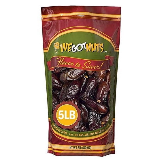 We Got Nuts Medjool Dates, Sweet Chewy Dried Fruit Snack, Kosher, 5 lb, 80 oz, Resealable Pouch