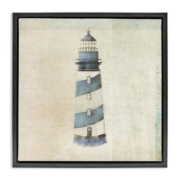 Stupell Industries Rustic Maritime Lighthouse Nautical & Beach Painting Black Floater Framed Canvas Art Print Wall Art, 18 x 18