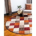 thumbnail image 2 of Unique Loom Collection Automne Tapis Rond à Damier Moderne, 8 Pieds, Multi/Beige, 2 of 10