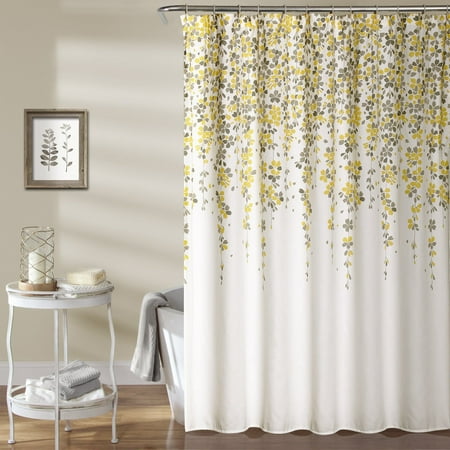 Lush Decor Weeping Flower Shower Curtain, 72x72, Yellow/Gray, Single