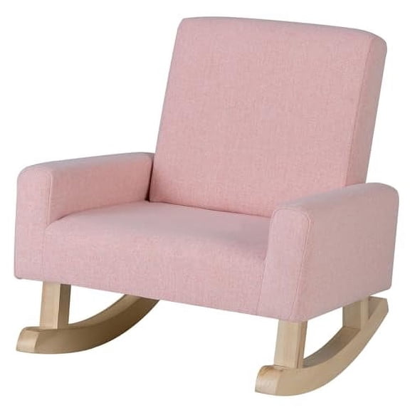 Toddler Rocking Chair, Kids Sofa Chair with Solid Wooden Frame and Linen Fabric, Kids Rocking Chair for Nursery, Living Room, Bedroom, Playroom, Age 3-5 Years, Pink/Blue