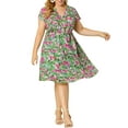 thumbnail image 5 of GRACE & GRANDEUR Women's Plus Size Summer Dress Short Sleeves V-Neck Floral Midi Dresses 3X Olive Green, 5 of 6