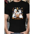 thumbnail image 1 of Camiseta de Halloween - 100 % algodón, cuello redondo, ligeramente elástica, manga corta, estampado de fantasmas, estilo informal de verano, lavable a máquina., 1 of 6