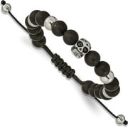 Chisel Stainless Steel Antiqued and Polished Skull Black Onyx Beaded Black Macrame Adjustable Bracelet