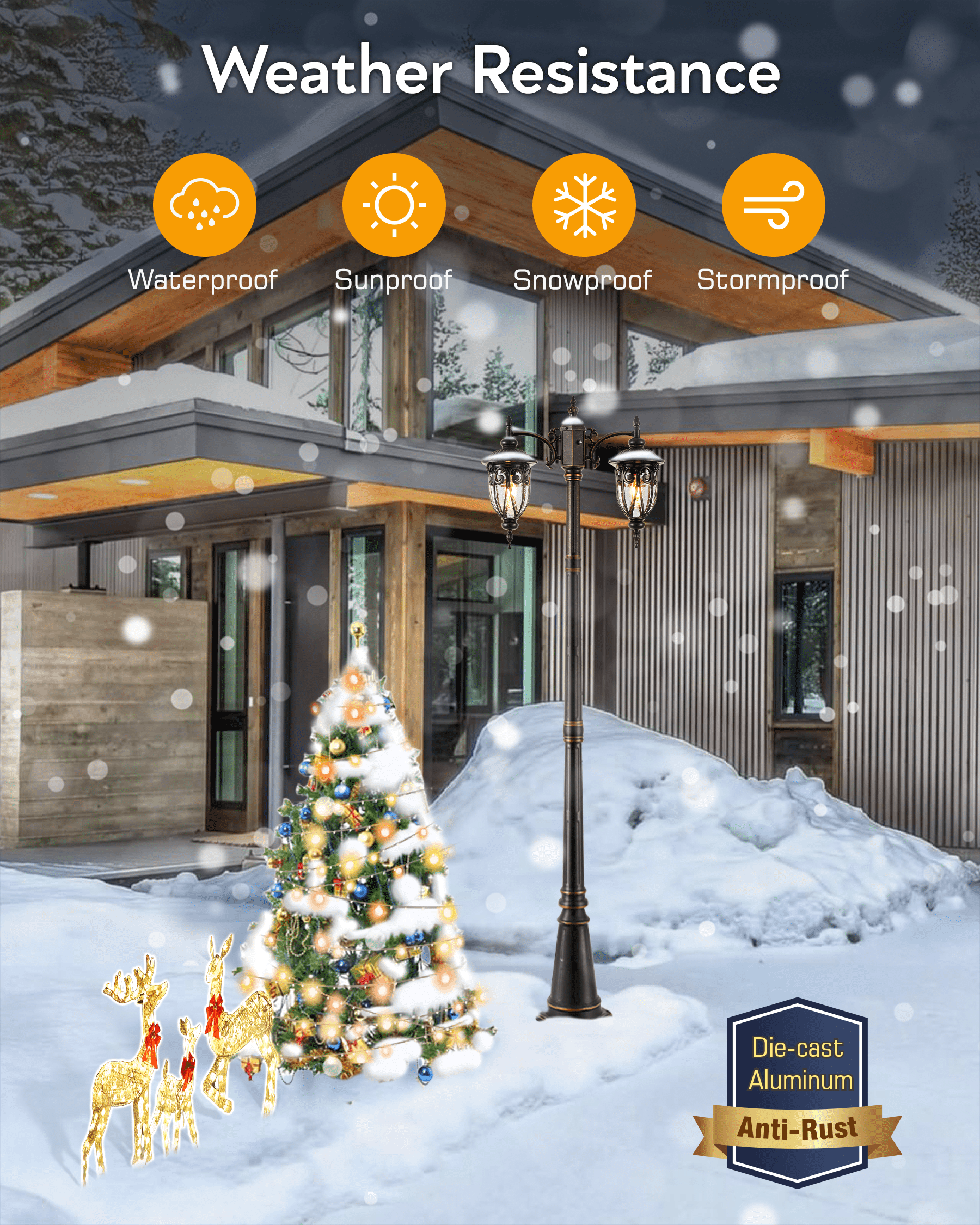 VIANIS 2-Head Outdoor Lamp Post Light, Dusk to Dawn Post Lamps Outside, Waterproof Seed Glass Lamp Posts Outdoor Lighting, Anti-Rust Bronze Light Posts for Outside, Garden, Yard, Doorway, Hardwired