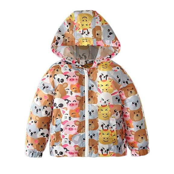 Toddler Boys Girls Animal Print Jackets Lightweight Windbreakers Casual Outerwear Windproof Hooded Coats Lb-Multicolor-(90)