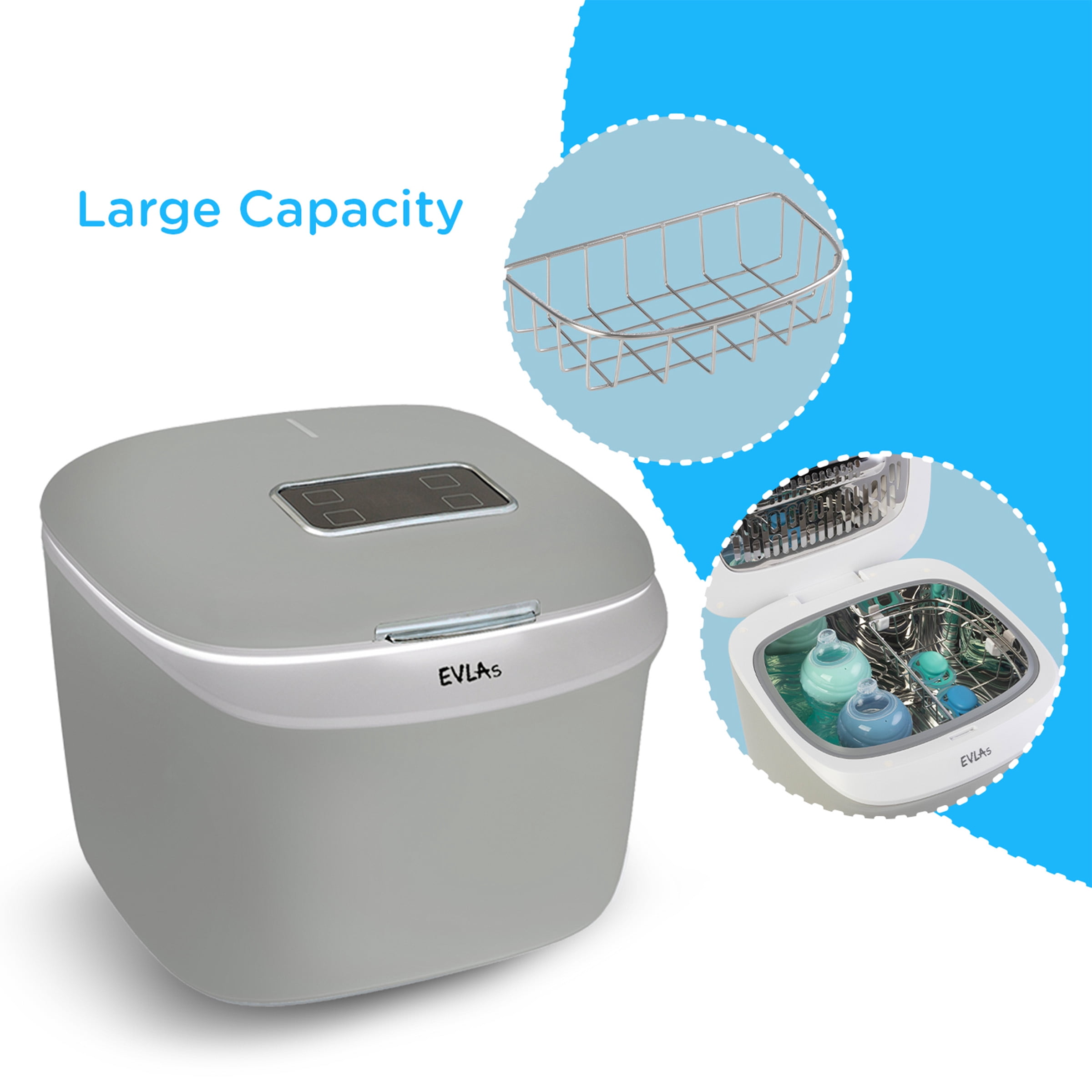 EVLA’s Baby Bottle Sanitizer and Dryer, Sanitizes Bottles, Pacifiers, Toys, Phones in Minutes (Gray)
