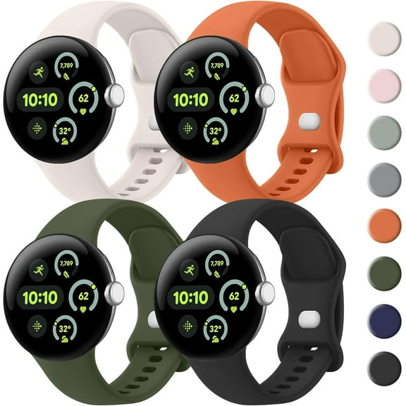 MYKOMI Bands for Google Pixel Watch 3 41mm Band/Google Pixel Watch 2/1 Band Women Men, 4 PACK Soft Silicone Waterproof Sport Straps Replacement Wristbands