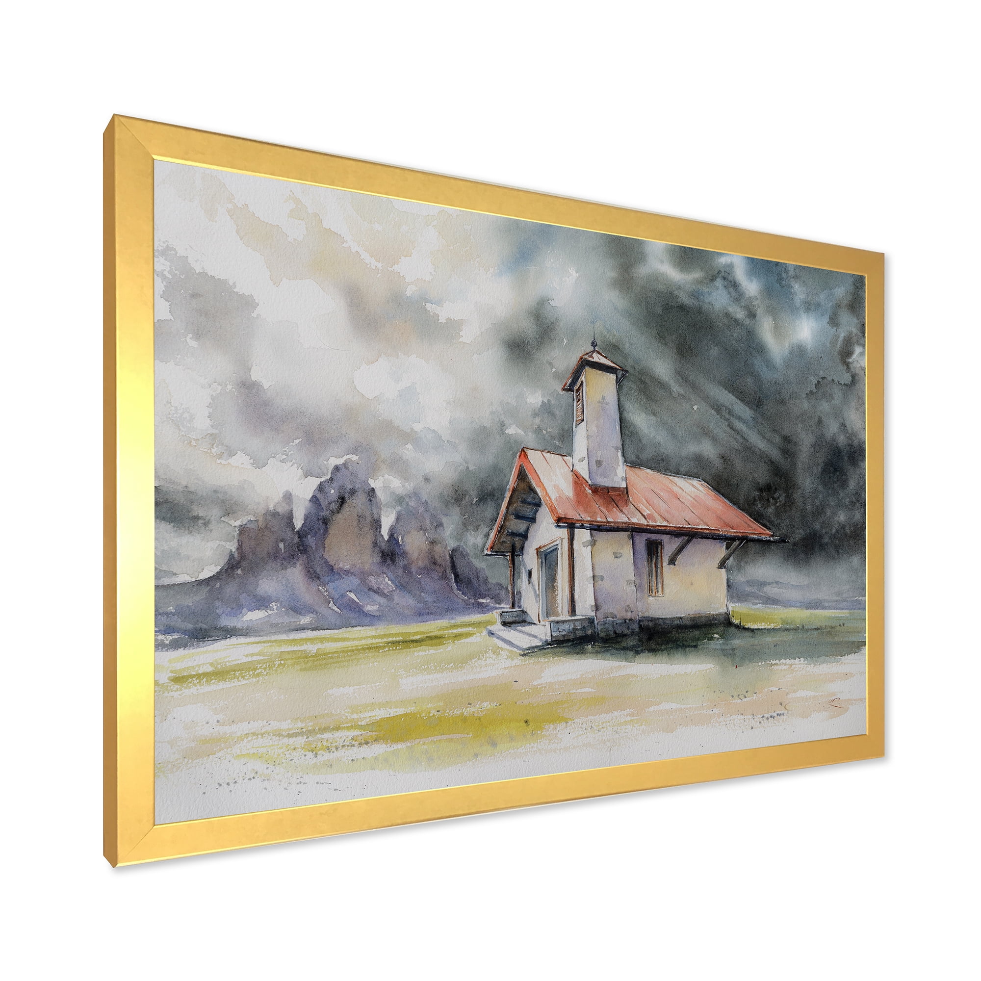 Designart 'Storm On A Rustic House On Mountain Top ' Country Framed Art Print