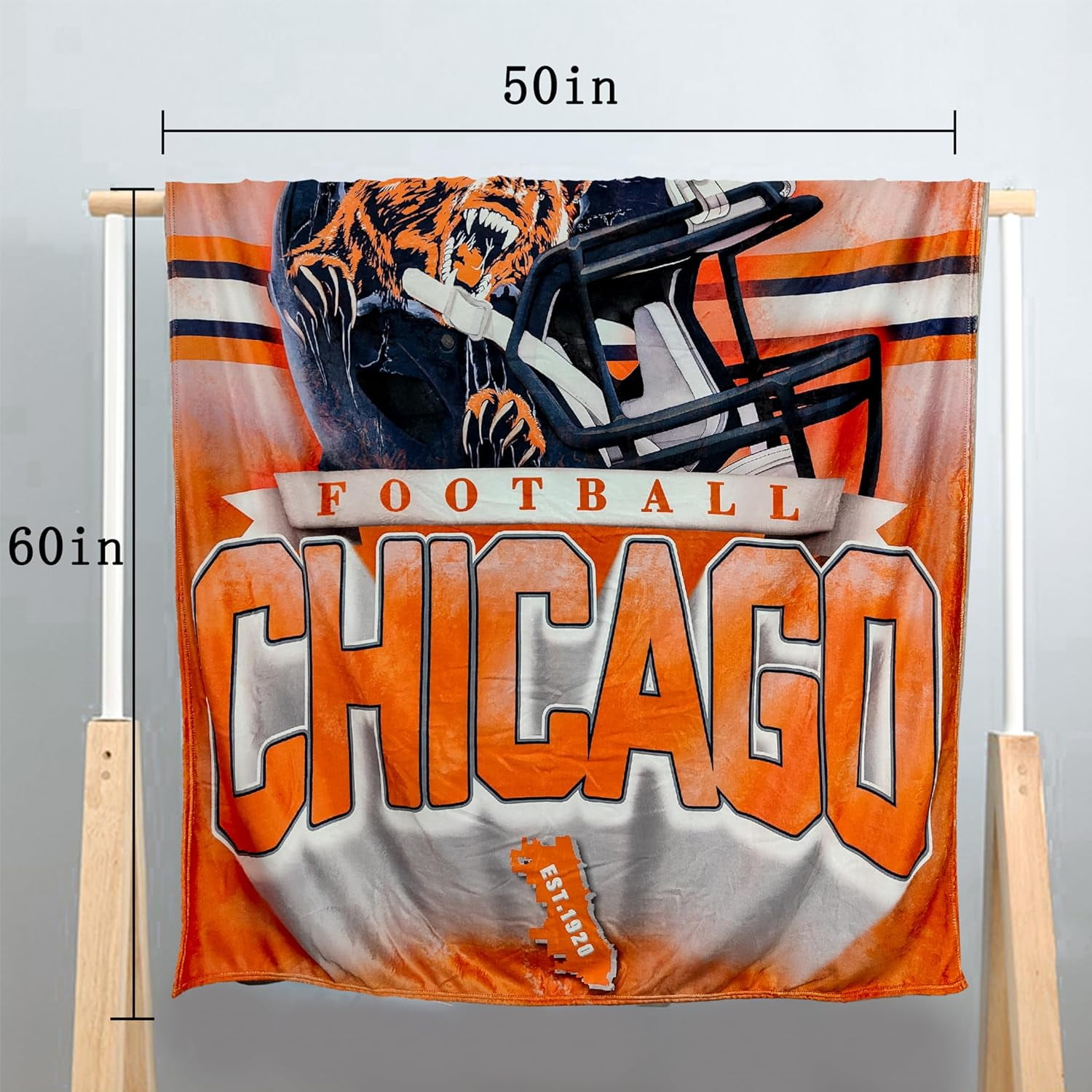 Chicago Football Blanket Classic Sherpa Double Layer Fabric Warm Blankets, Soft Flannel Throw Blankets for Football Fans Gifts 60" X 50"