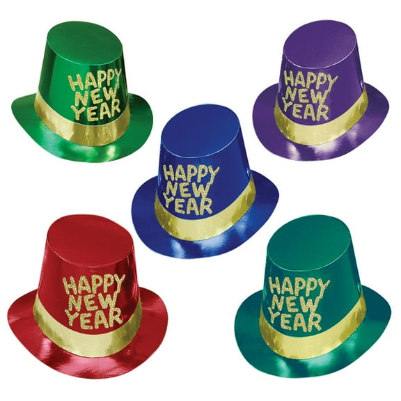 Beistle Club Pack of 25 Gold Coast Hi-Hats "Happy New Years" Legacy Party Favor Hats