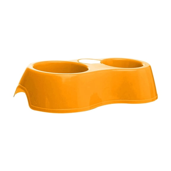 Yellow Pet Double Bowl Food And Water Dish Non Slip Base For Dogs And Cats Separate Compartments For Feeding Size: 10.63X2.36X2.36 Inches