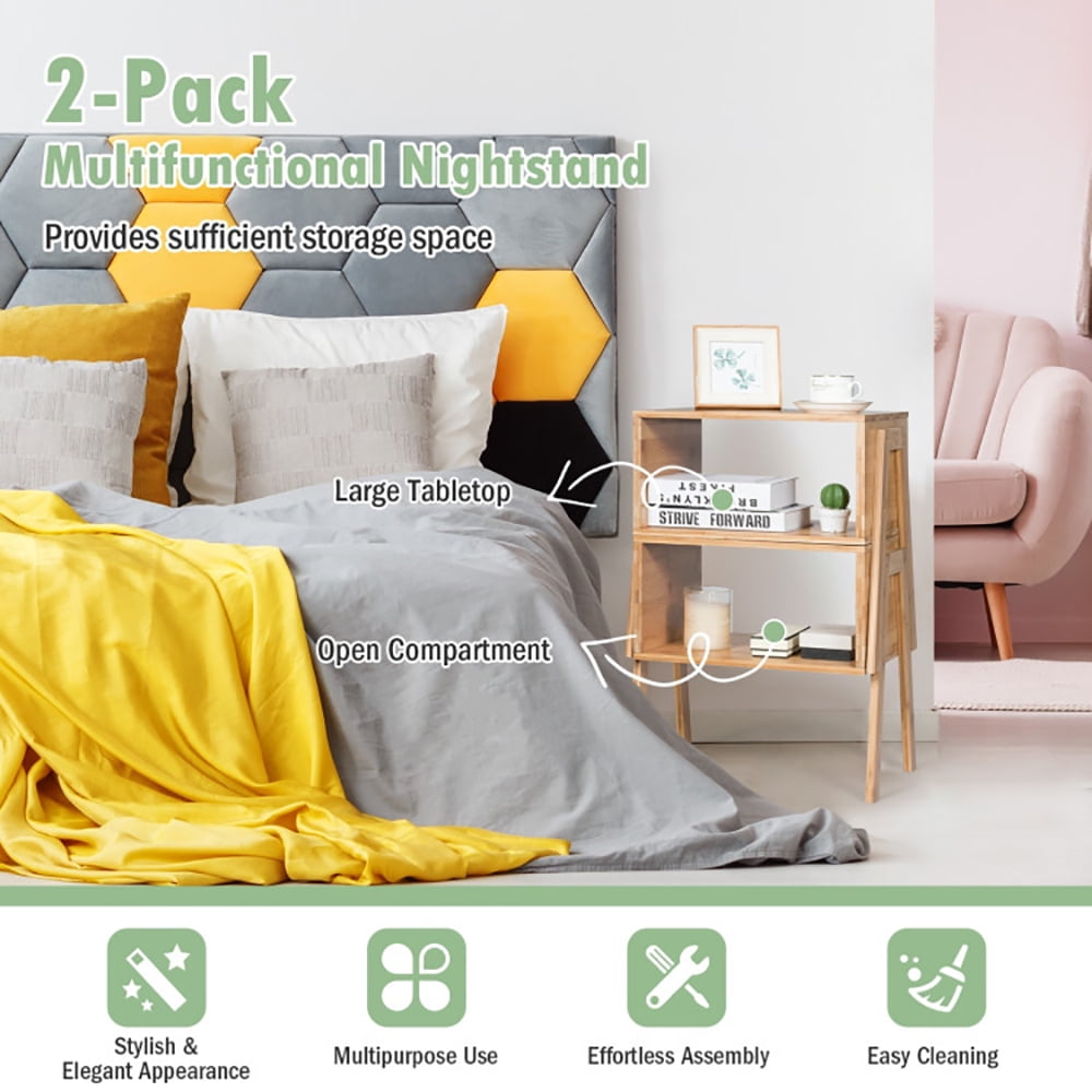 Finihen End Side Table, Rectangular Nightstand, 2 Pieces Bamboo Nightstand Sofa Table with Storage Shelf, for Living Room, Bedroom, Brown Finihen End Side Table, Rectangular Nightstand, 2 Pieces Bamboo Nightstand Sofa Table with Storage Shelf, for Living Room, Bedroom, Brown
