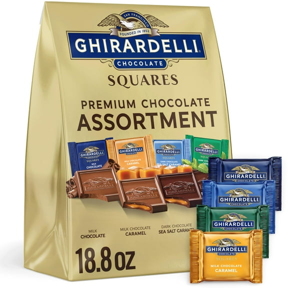 GHIRARDELLI Premium Assorted Chocolate SQUARES, MDA05 18.8 oz Bag Variety Pack of Milk, Dark, Mint, and Caramel Chocolates