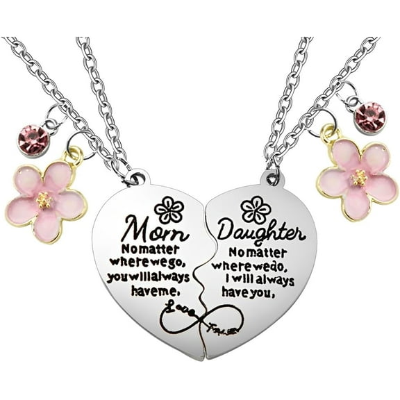 Mother Daughter Necklace for Women Mom Matching Heart Necklaces for 2 Mom Birthday Mother's Day Gifts for Women Daughter Flower Pendant Necklaces Set from Mother Daughter Necklace