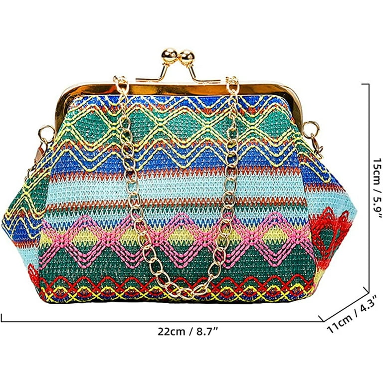 Embroidered Beaded Clutch - Black Multi