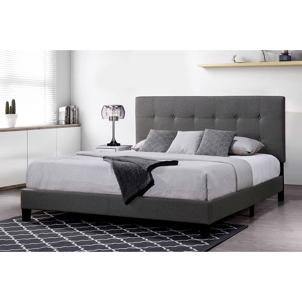 Modern King Size Bed Frame with Headboard, High-End Dark Gray Bed Frame