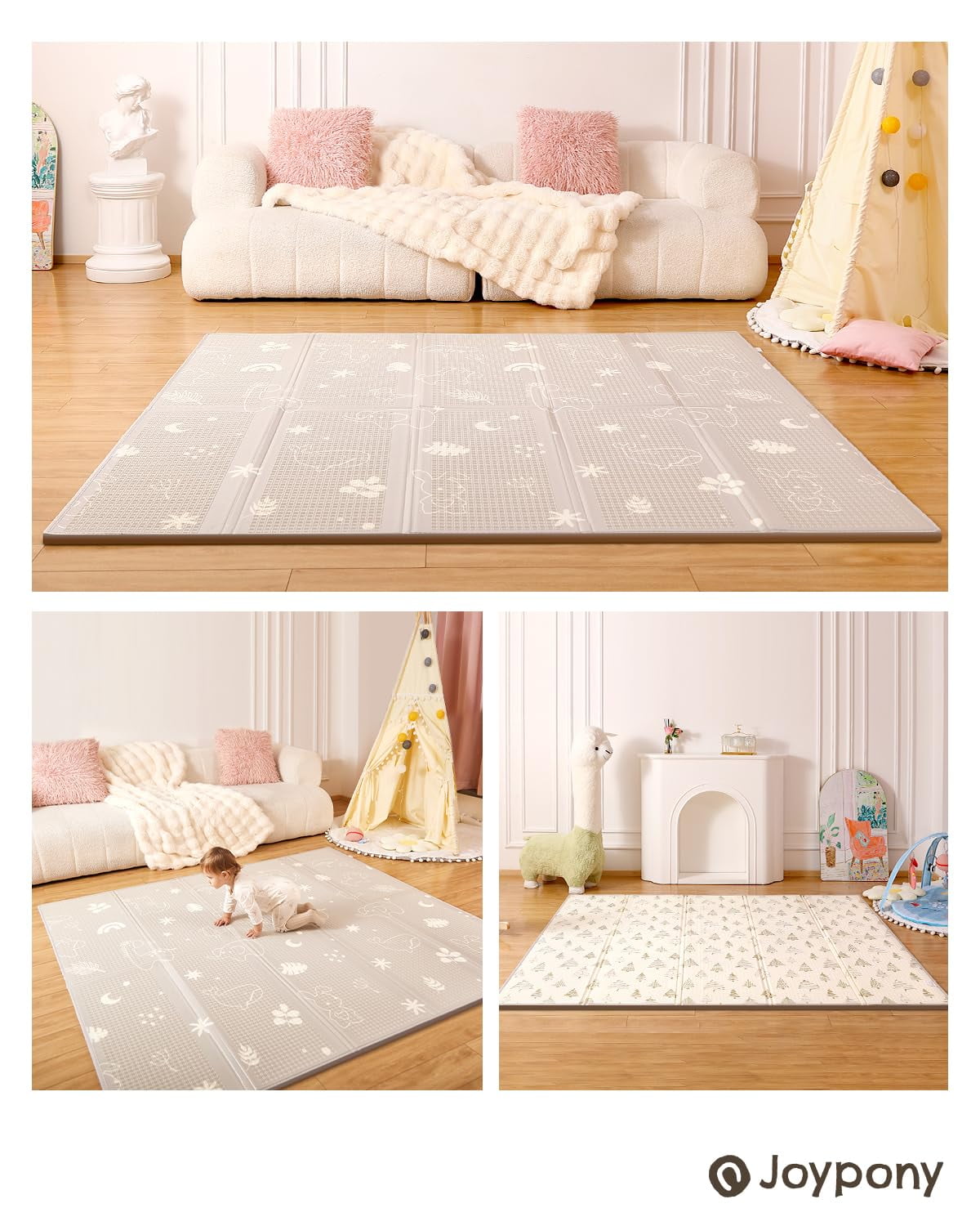Joypony Baby Play Mat, 47x47 Inch Waterproof Reversible Foam Crawling Mat – Soft, Non-Toxic, Easy-to-Clean, Perfect for Infants and Toddlers
