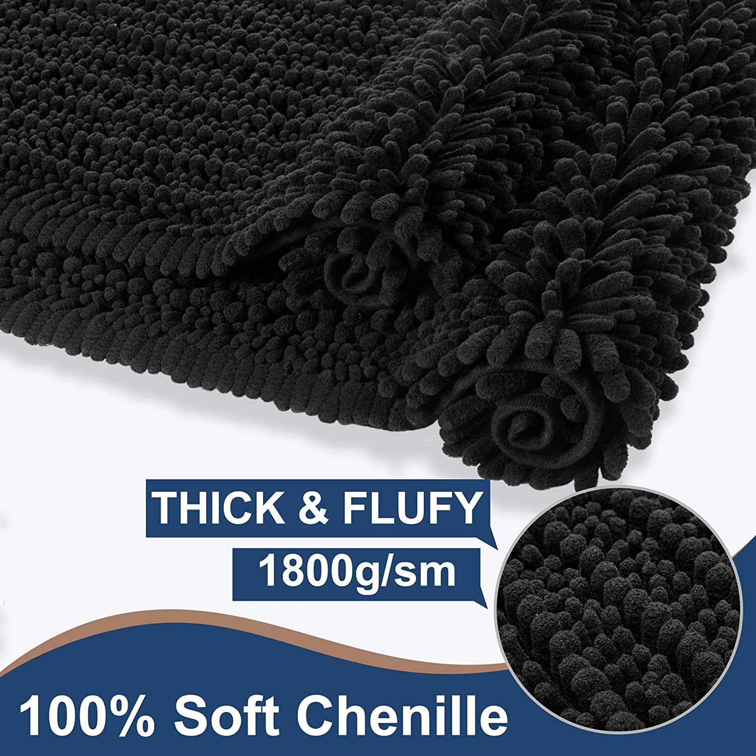 Soft Plush Microfiber Bathroom Rugs, Absorbent Bath Rugs Non Skid Machine Wash Dry Bath Mats for Tub,Shower and Bath Room Floor Mats (17x24inches, Black)