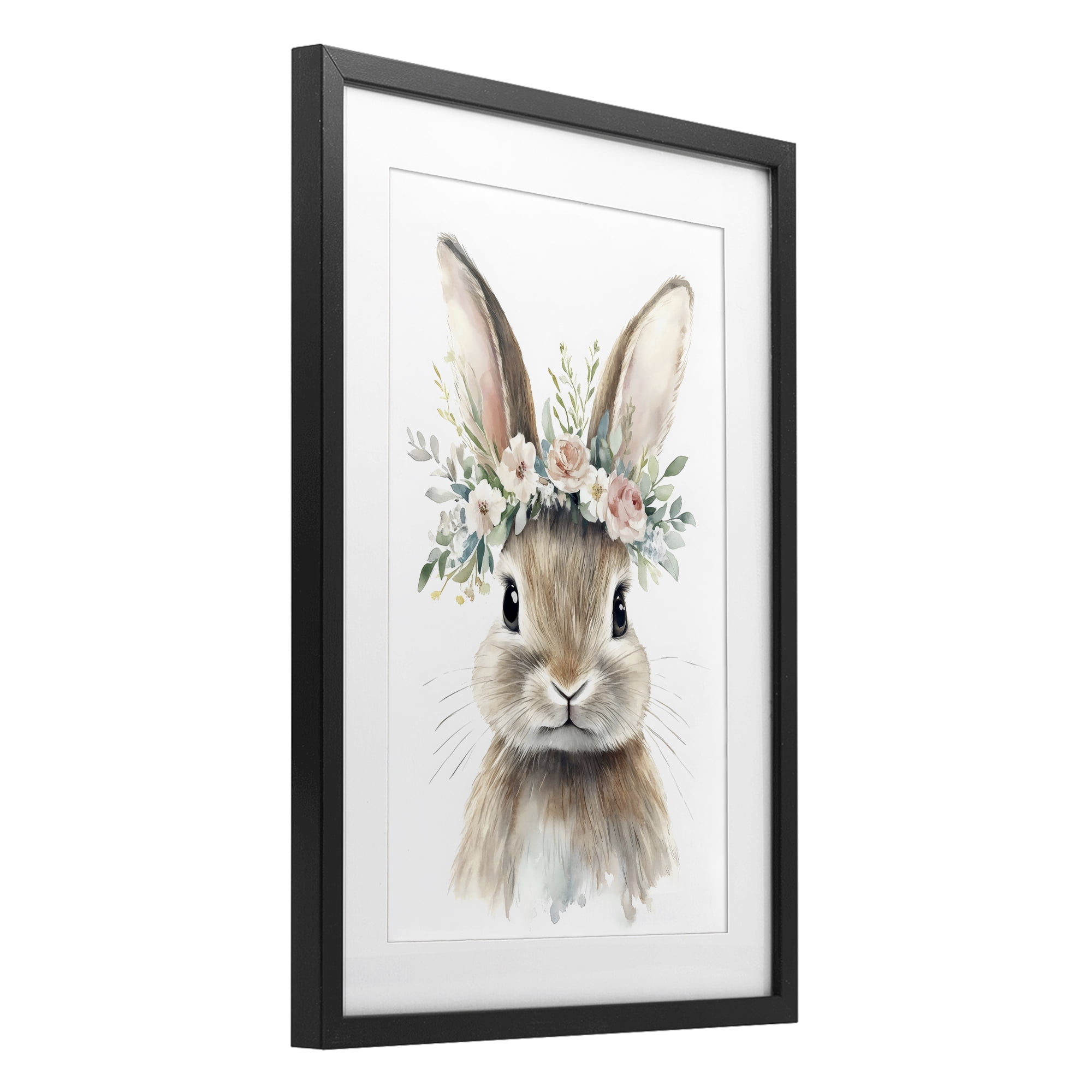 Stupell Industries Flower Adorned Baby Rabbit Black Framed Print Under Glass, design by Creative Studio