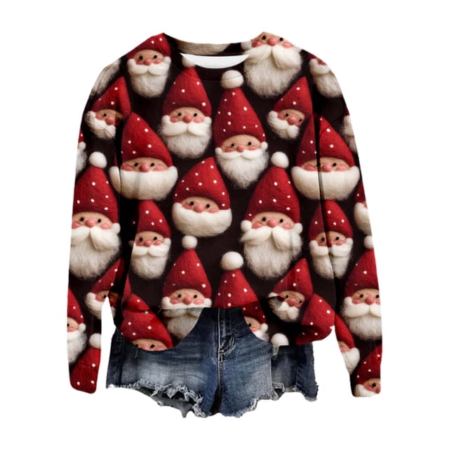 Wyzesi Chandails en Molleton Tunique pour Femmes Coupe Ample Décontractée Imprimé de Noël 3D à Capuche Manches Longues Col Rond pour les Fêtes