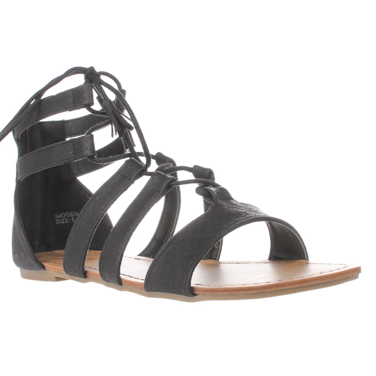 Womens XOXO Imogen Flat Lace Up Gladiator Sandals - Black - Walmart.com