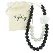 2 in 1 Teething Necklace for Mom, Silicone Teething Beads, 100% BPA Free (Black/White/Pearl)