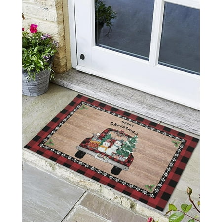 

Indoor Outdoor Mats Christmas Truck Carrying Snowman on Wooden Board Red Border Door Mat Non-Slip Absorbent Resist Dirt Entrance Mat Washable Welcome Mats for Entryway Low-Profile Floor Mats