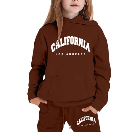WOYY Sweatsuits for Girls California Printed Hoodie Sweatpants Outfits Unisex Tracksuit Sizes 2-16