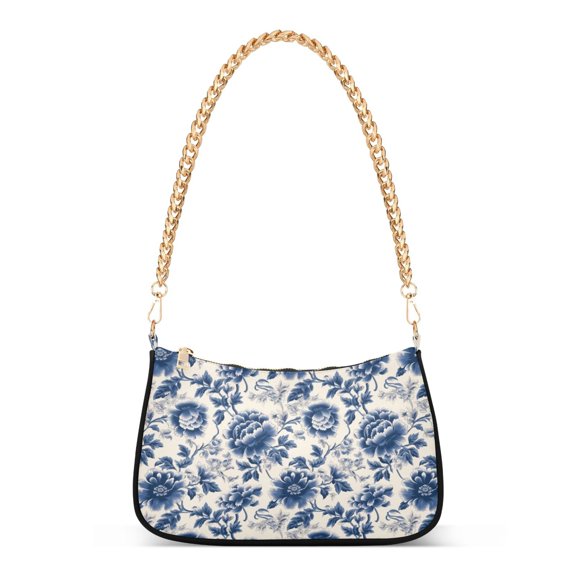 Womens Chain Shoulder Bag Flowers Peony Classic Tote Handbags Fashion Clutch Hobo Purse with Zipper for Travel Casual