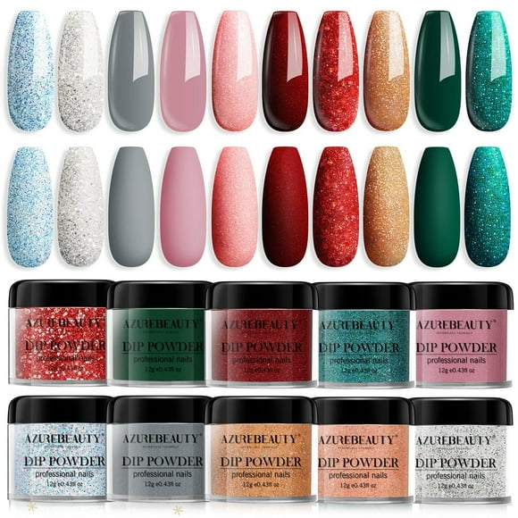 Set de uñas en polvo AZUREBEAUTY Classic Christmas, 10 colores