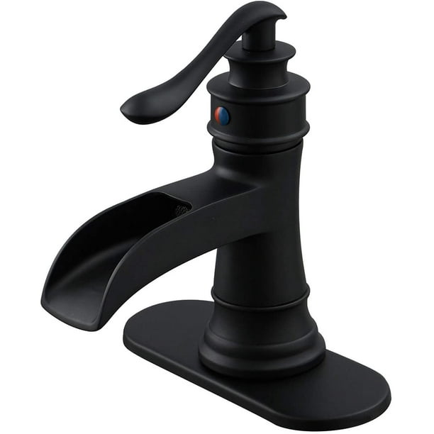 BWE Black Bathroom Faucet Matte Waterfall Sink Farmhouse Bath Vanity