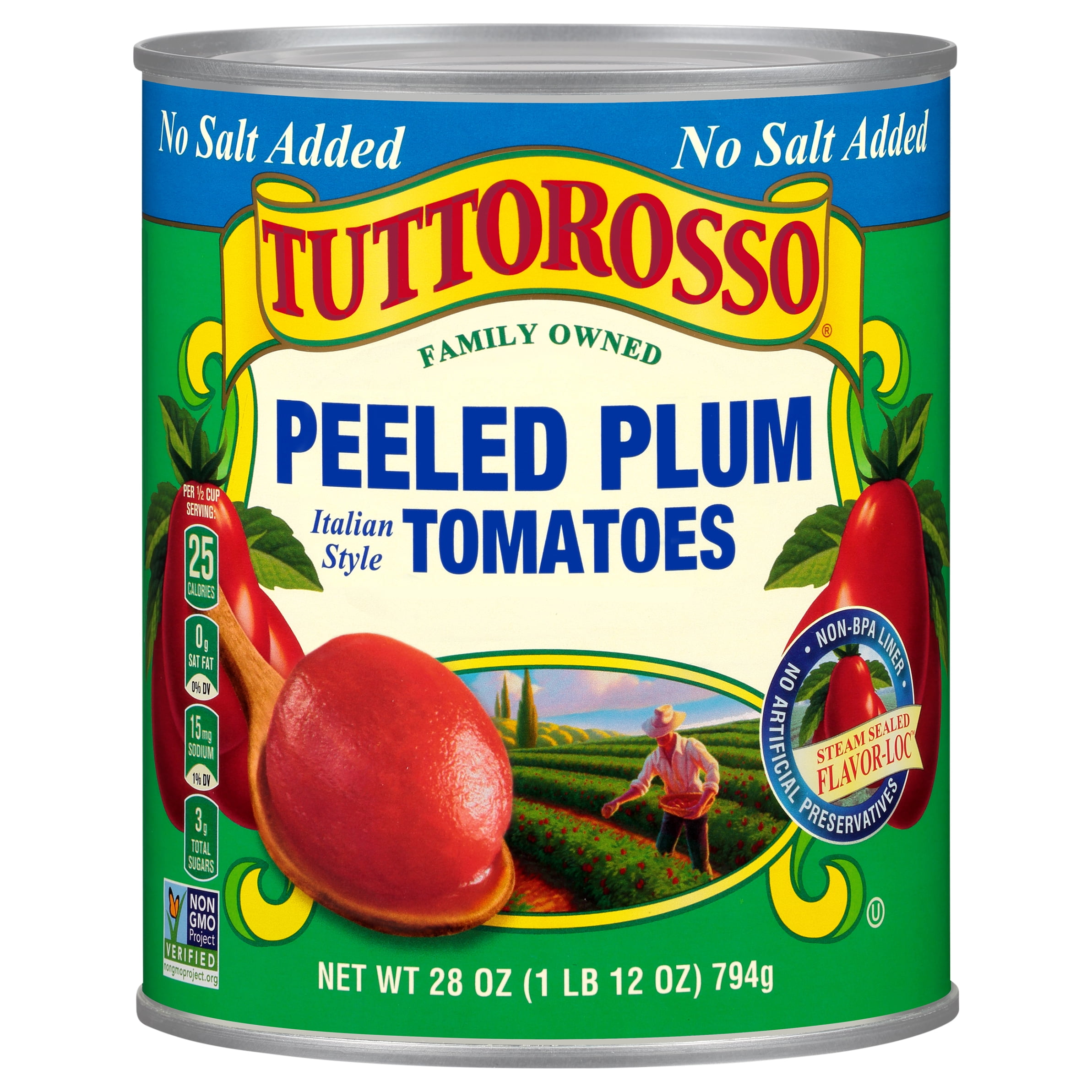(6 pack) Tuttorosso No Salt Added, Italian Style Peeled Plum Tomatoes, 28 oz Can