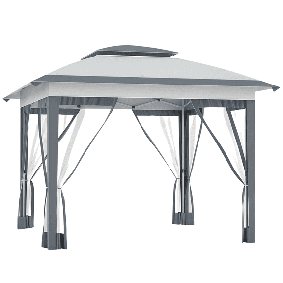 12x12 Pop Up Gazebo, Instant Folding with Mesh Sidewall Netting, 3-Level Adjustable Height and Storage Bag - Gray