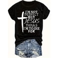 thumbnail image 2 of Plus Size Cross & Letter Print T-Shirt, Casual Short Sleeve Top For Spring & Summer, Women's Plus Size Clothing, 2 of 12