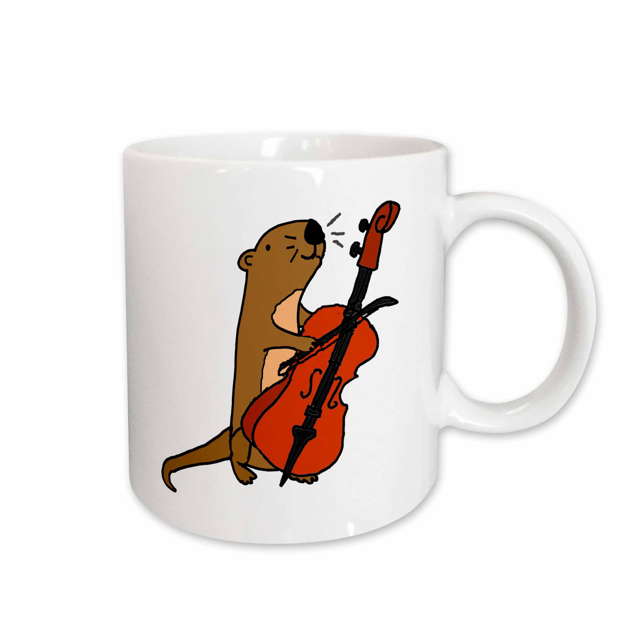 3dRose 260936_1Cute Funny Sea Otter Playing Cello Cartoon Mug 11 oz 