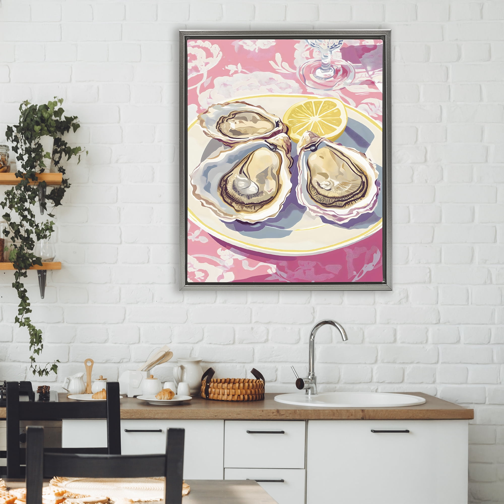 Stupell Industries Plated Oysters & Lemons Gray Framed Floater Canvas Wall Art, design by The Prints Vibe
