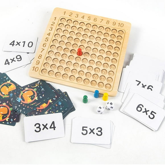 Multiplication Game Board, Wooden Montessori Multiplication Chart Math Fidget Toys, Children's Educational Learning Addition Card Dice Board Game, Family Christmas Table Games Gift for Toddlers Kids