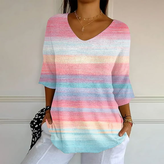 Valueadd Women's Short Sleeve T-shirt Breast Cancer Awareness Print Shirt V Neck T Shirt