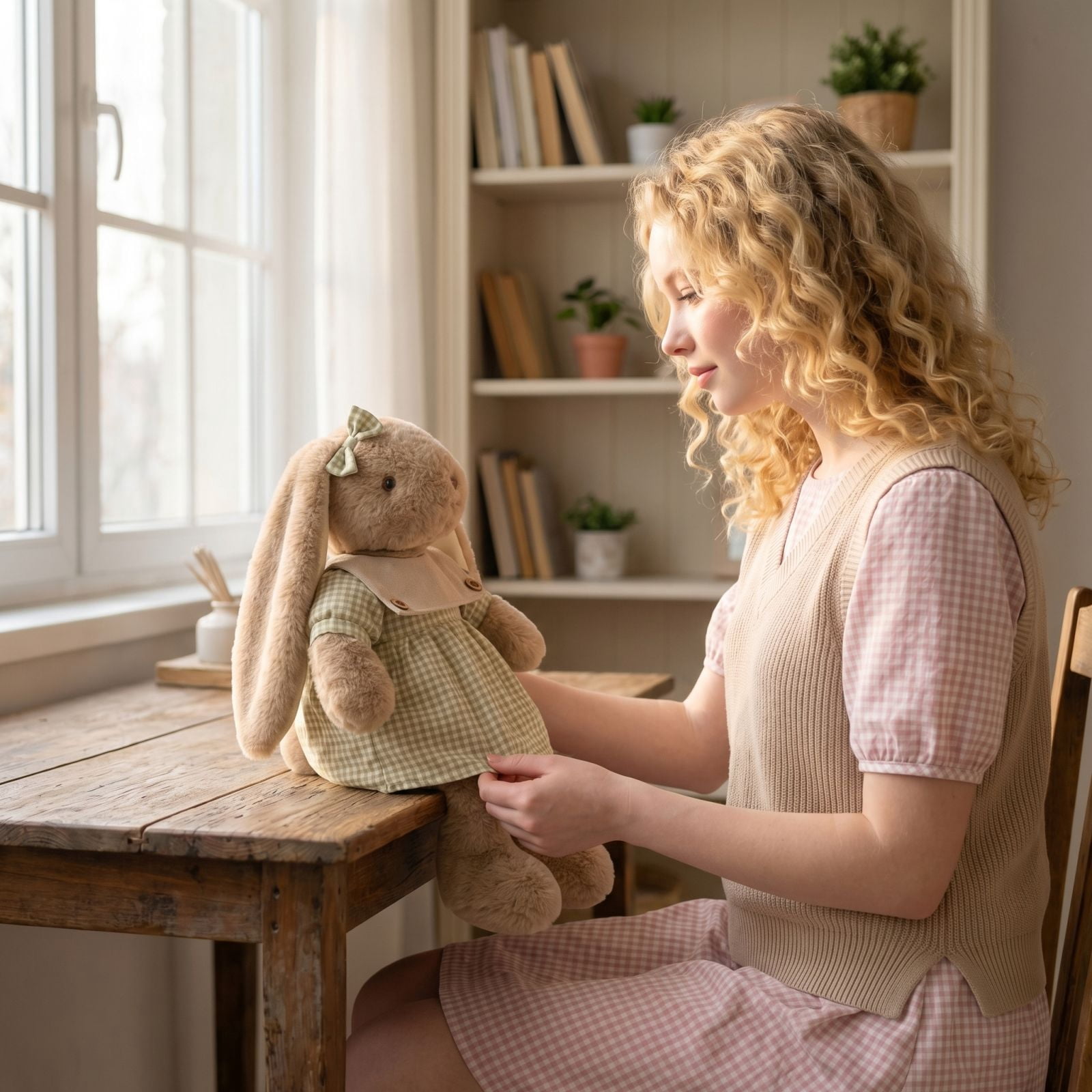 Bunny Plush Toy 19.69 Inch Large Soft Rabbit Doll Home Decor Gift Beige 19.69in